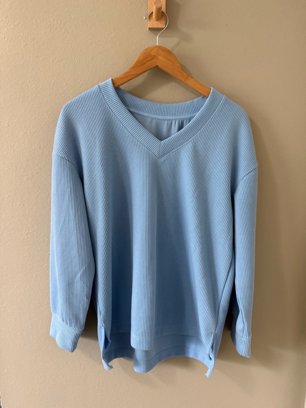 Light Blue V‑Neck Ribbed Women's Sweater